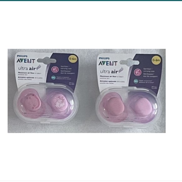 Philips Avent Ultra Soft/Ultra Air Pacifier 0-6 month Baby Angel/Pink Peach Sets - Picture 1 of 1